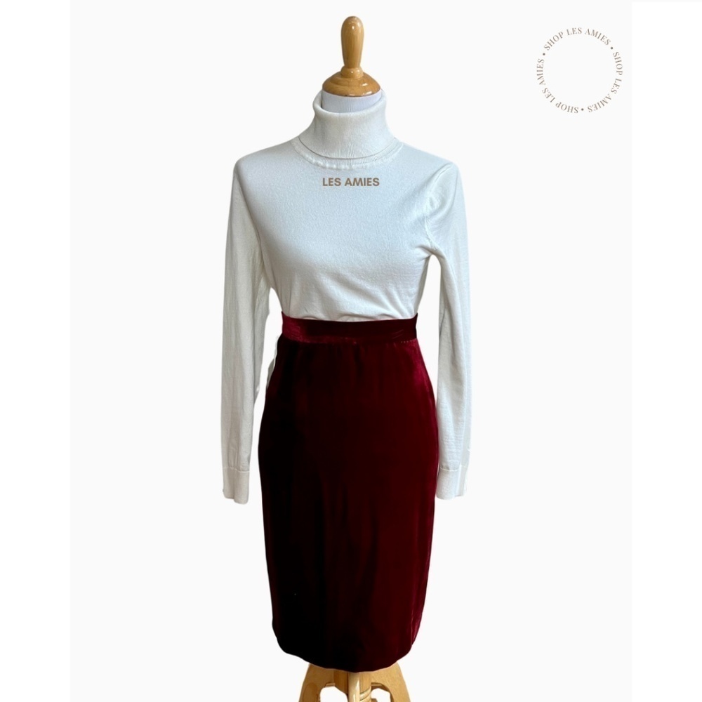 Vintage NWT Elisabeth Silk Velvet Crimson Red Velour Pencil High Waist Skirt 18P